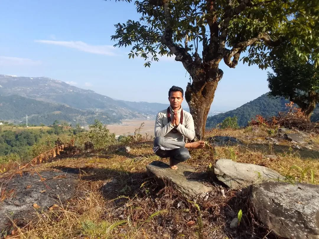 Yogi Suman, founder of Gorakhnath Yoga, practicing in the hills of Nepal